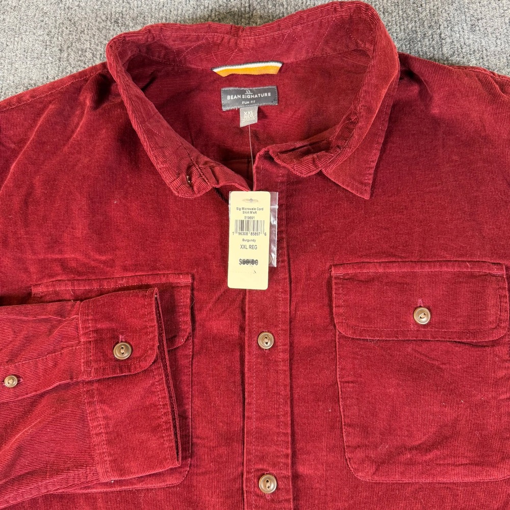 LL Bean Signature Microwale Corduroy Shirt Mens XXL Burgundy Slim Fit 519691